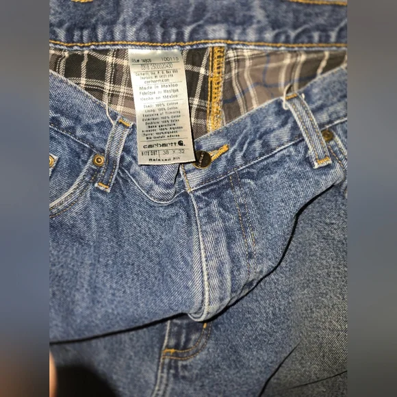 Vintage Carhartt B172 DST Flannel Lined Relaxed Fit Denim Jeans 38x32 - Picture 2 of 5
